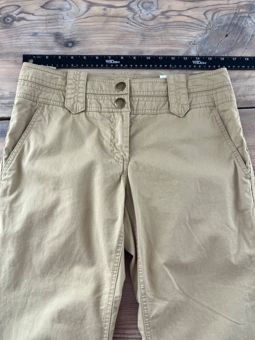 Tommy Hilfiger Flare Leg Chino Pants Womens 8 Khaki Flap Pockets Y2K - Picture 6 of 8